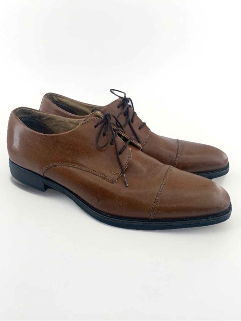 Men's Brown Leather Cap Toe Derby Dress Shoes Size 12M